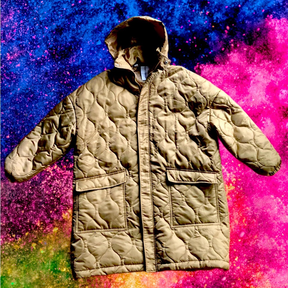 OVERSIZED dark flat gold quilted coat. Purposely fits as XL (sized xs).